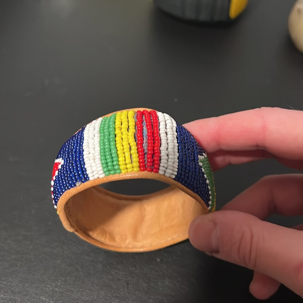 Colorful Beaded Bracelet with Tan Leather Interior - Picture 4 of 9